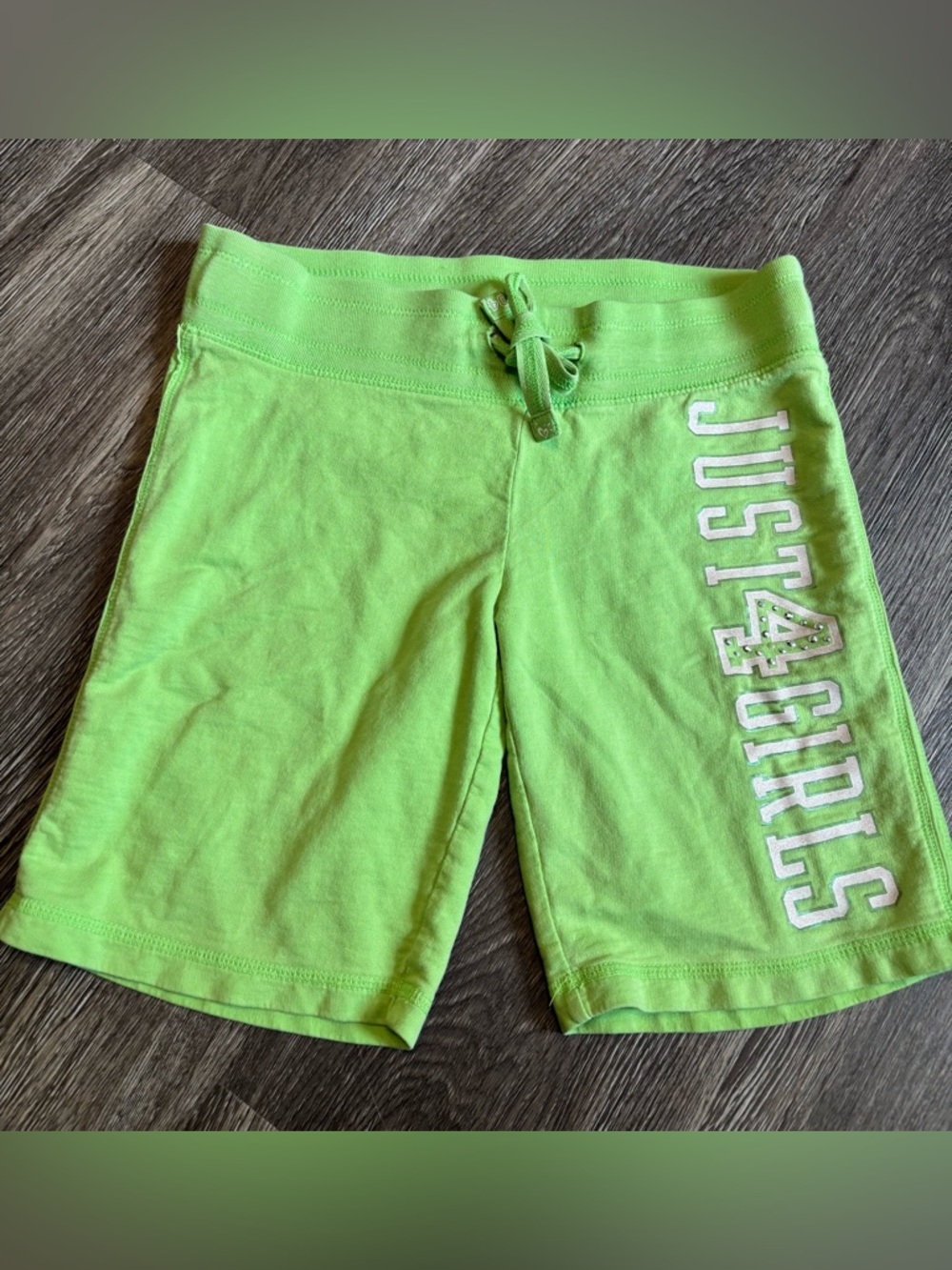 Justice Neon Lime Drawstring Bermuda Shorts with White Logo